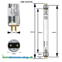 teknisk tegning til 15W UV-C TL-r�r &ndash; f� styr p� gr�nt vand