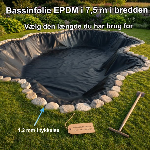 Havedamsfolie & bassinfolie af h�j kvalitet, 1,2 mm EPDM i 7,50 m bredde