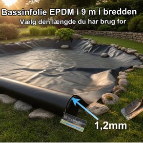 Havedamsfolie af h�j kvalitet, 1,2 mm EPDM i 9 m bredde