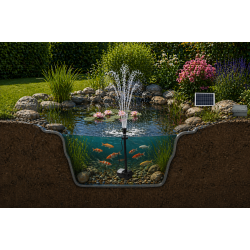 Solcelle springvand med LED lys, styreboks og batteriboks� 750 l/t fra Heissner