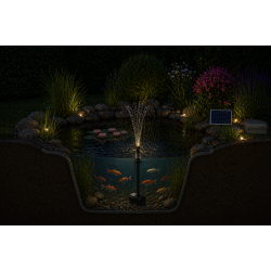 Solcelle springvand med LED lys, styreboks og batteriboks� 750 l/t fra Heissner