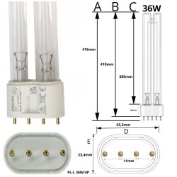 TEKNISK TEGNING TIL 36W UV-C PL-r�r &ndash; Kraftig l�sning til klar havedam