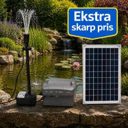Solcelle springvand med LED lys, styreboks og batteriboks� 750 l/t fra Heissner
