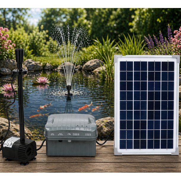 Solcelle springvand med LED &ndash; 750 l/t fra Heissner